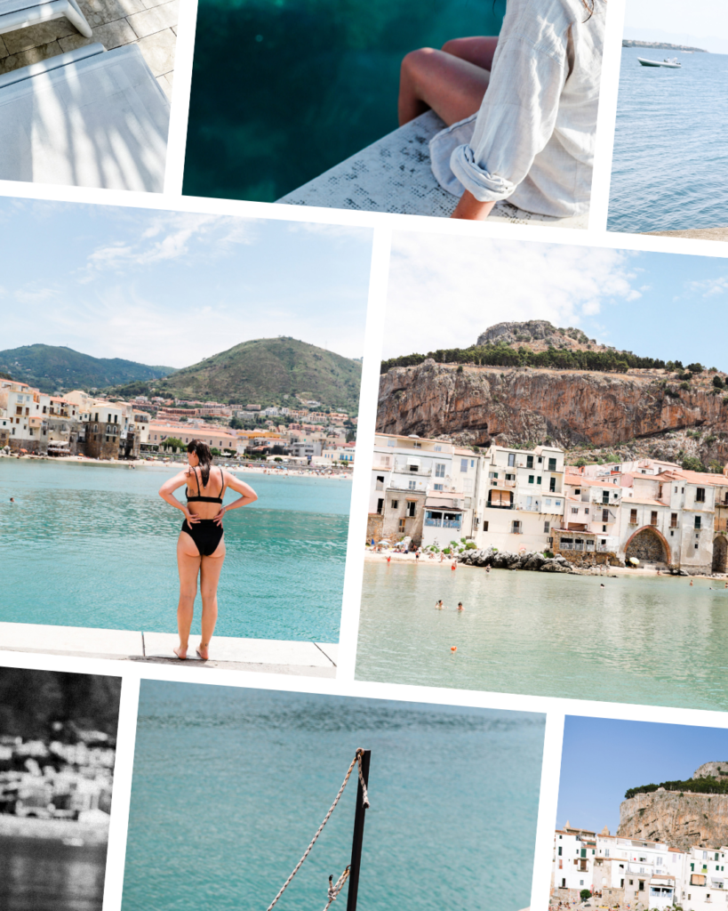 collage of Italy summer images set on the water front.